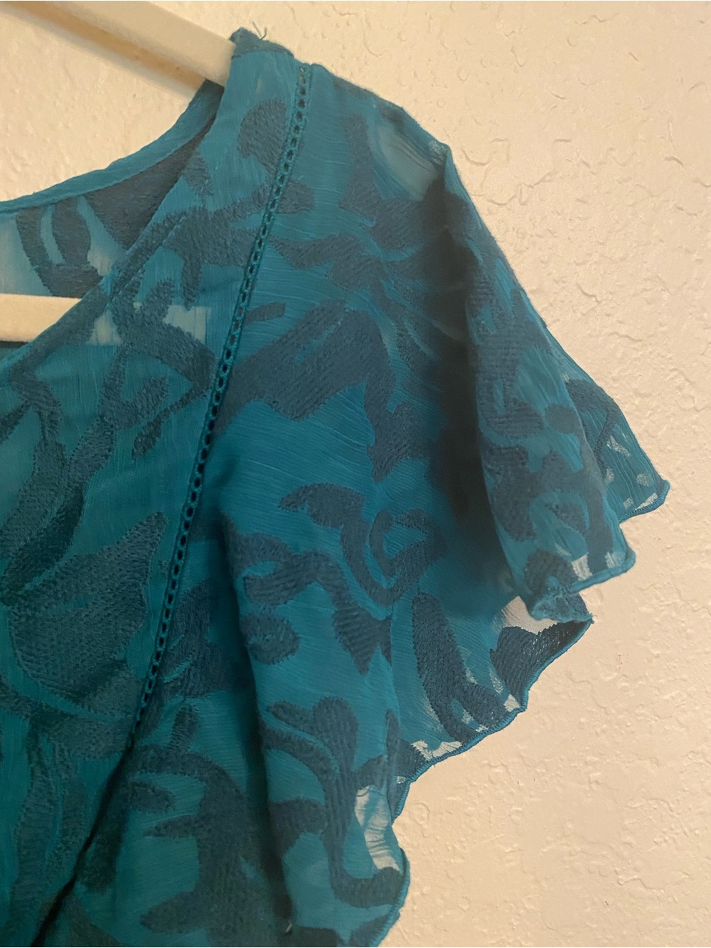 NWOT Anthropologie MOULINETTE SOEURS
vêtements Teal Floral Chiffon Ruffled Dress - Picture 11 of 16